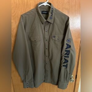 Ariat Shirt Mens 2XL Khaki Team Logo Twill Classic Long Sleeve Western Cowboy